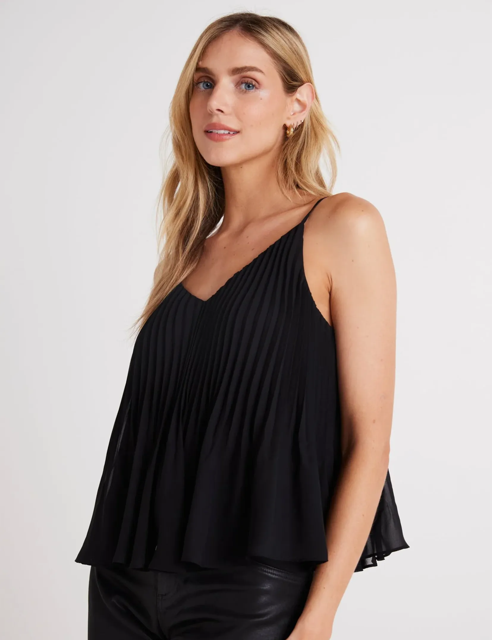 Sunburst Pleated Camisole, Black