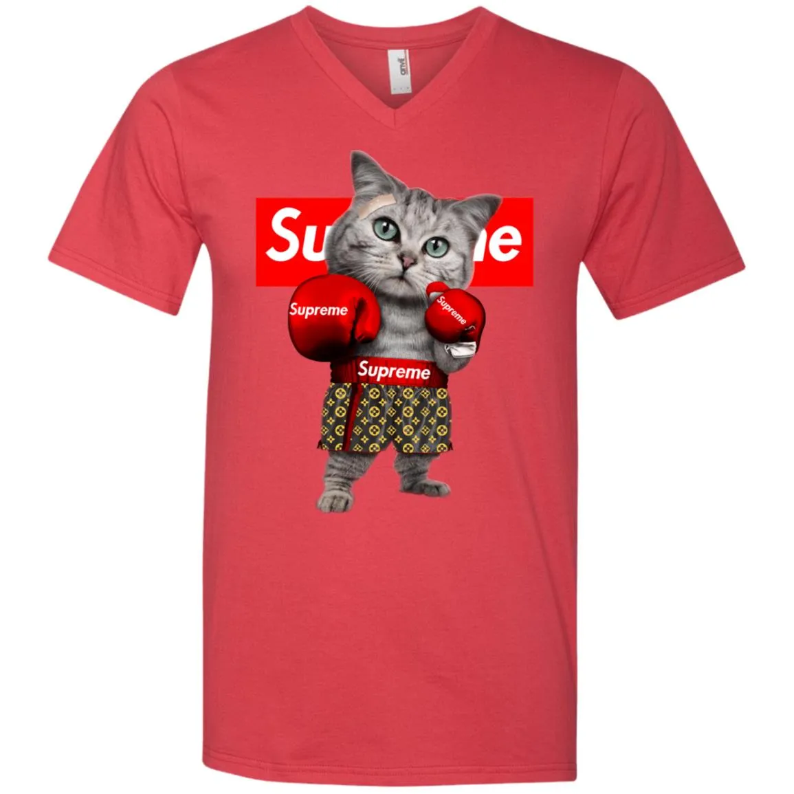 Supreme Boxing Cat Best Funny T-shirt Men V-Neck T-Shirt