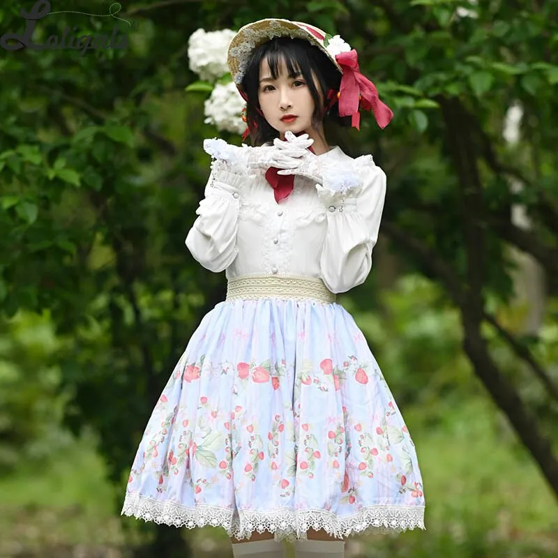 Sweet Short Skirt Mori Girl Strawberry Printed A line Lolita Skirt