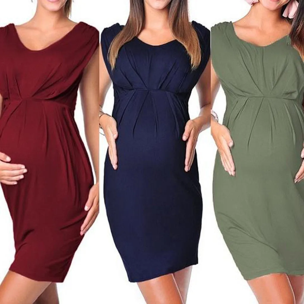 TELOTUNY 2023 New Fashion Maternity Sleeveless Bodycon Dress Sexy Solid Dress