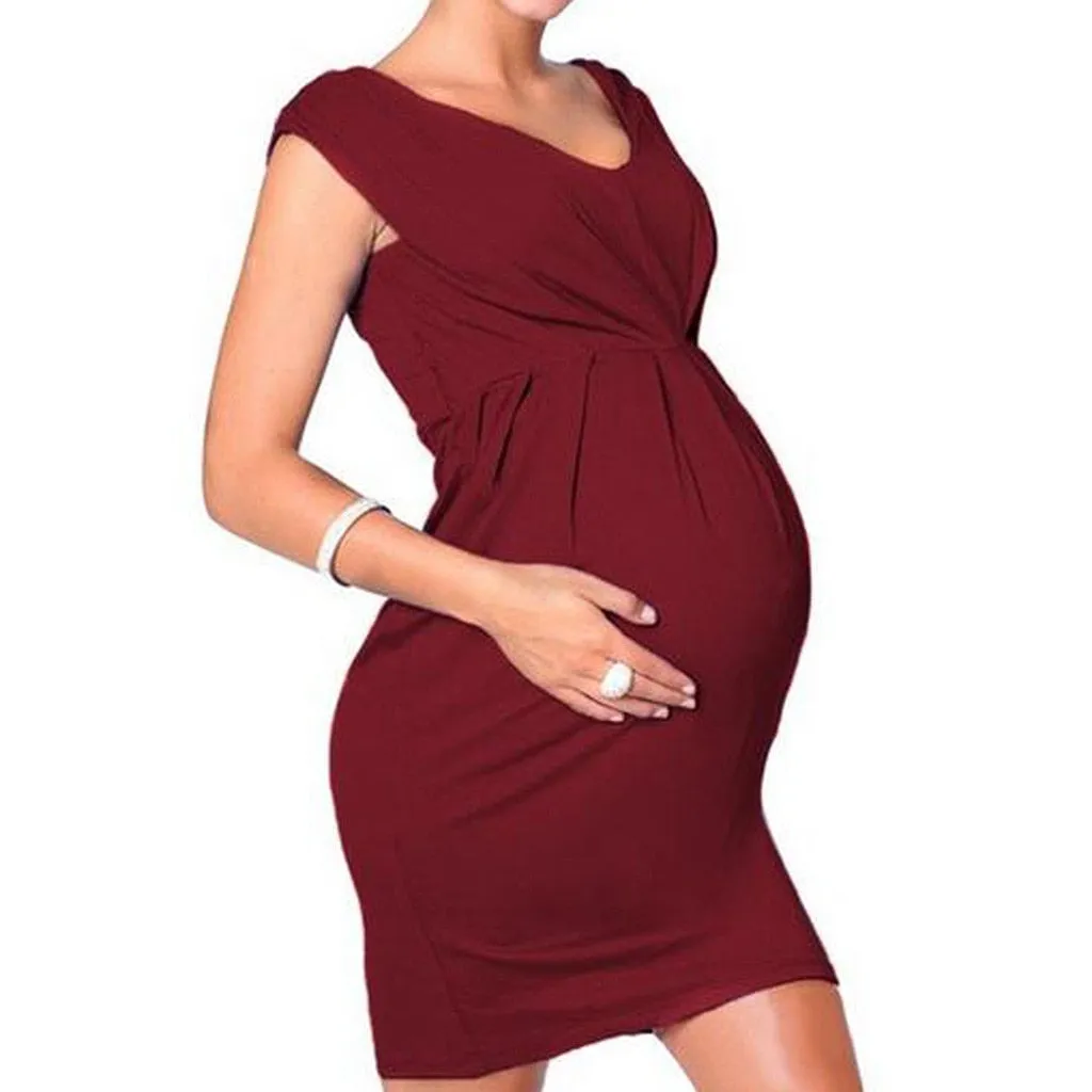 TELOTUNY 2023 New Fashion Maternity Sleeveless Bodycon Dress Sexy Solid Dress