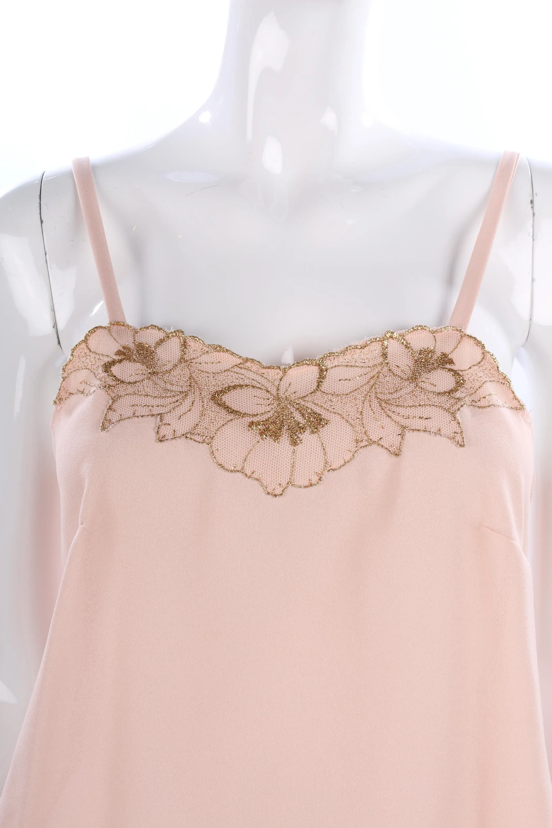 Tergal blush pink camisole top with gold flower embroidery. UK 8