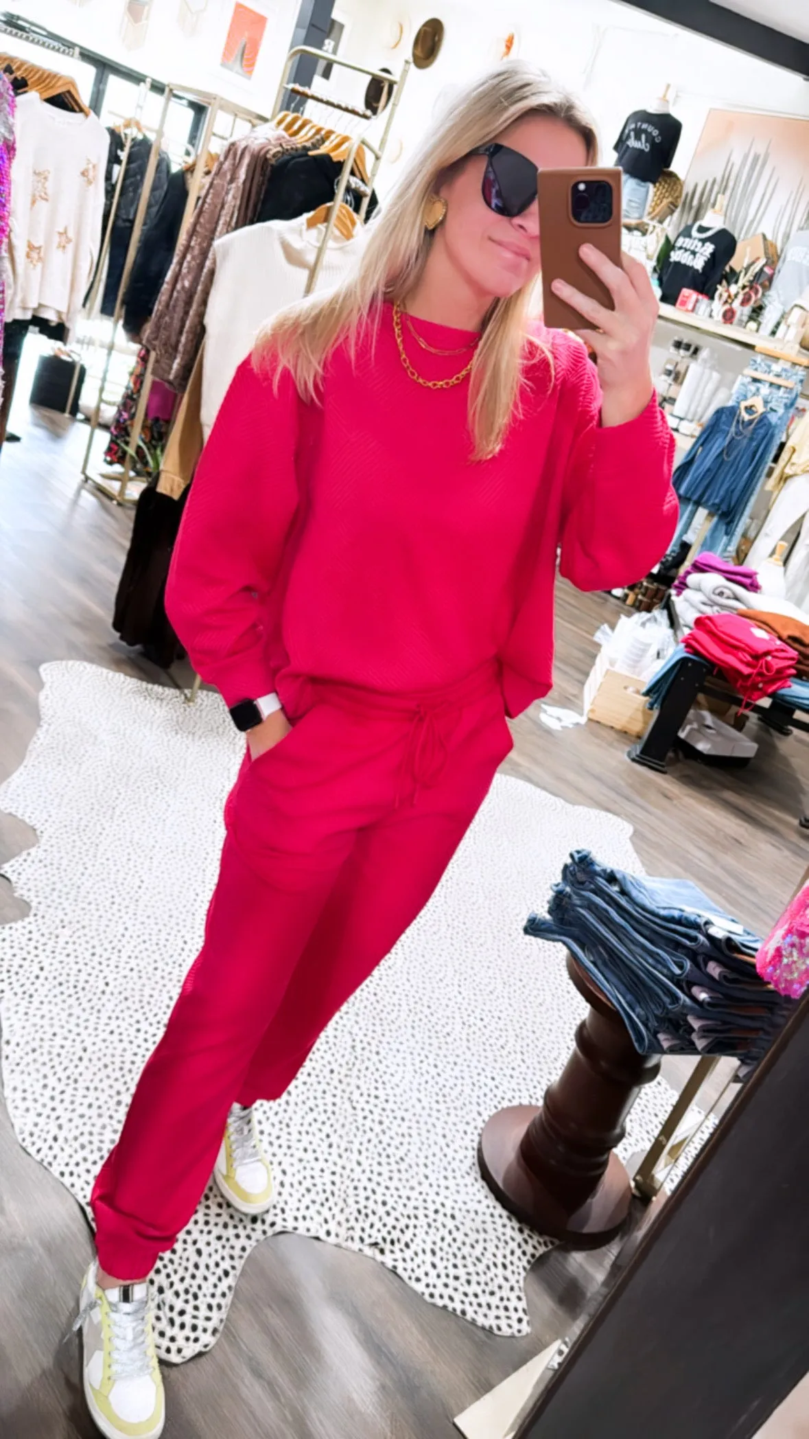 Textured Jogger Set in Hot Pink