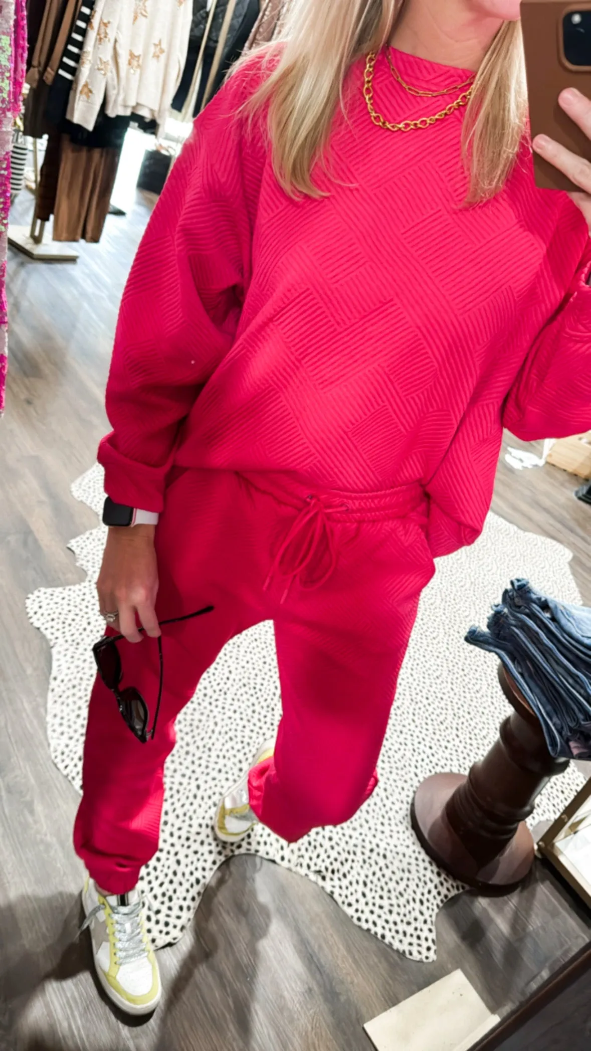 Textured Jogger Set in Hot Pink