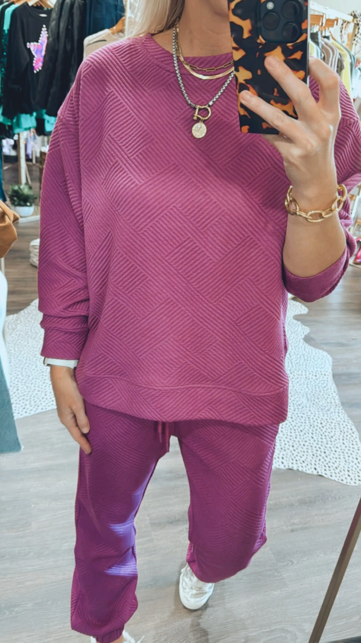 Textured Jogger Set in Magenta