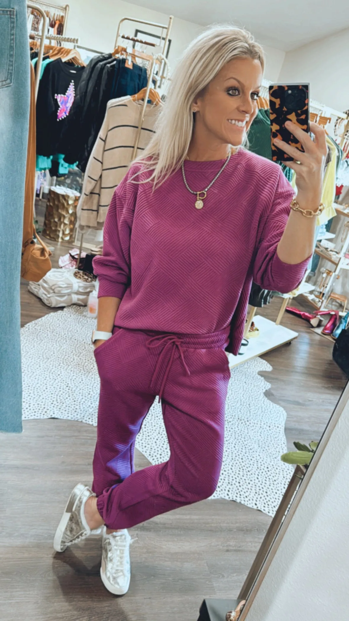 Textured Jogger Set in Magenta