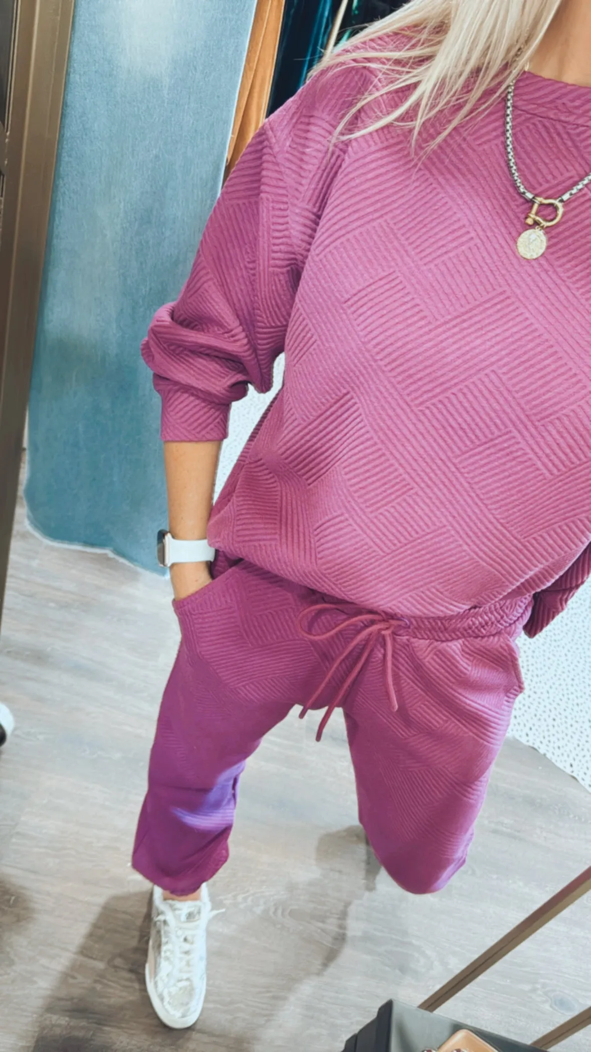 Textured Jogger Set in Magenta