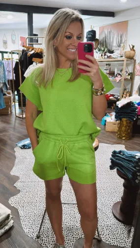 Textured Short Set in Lime