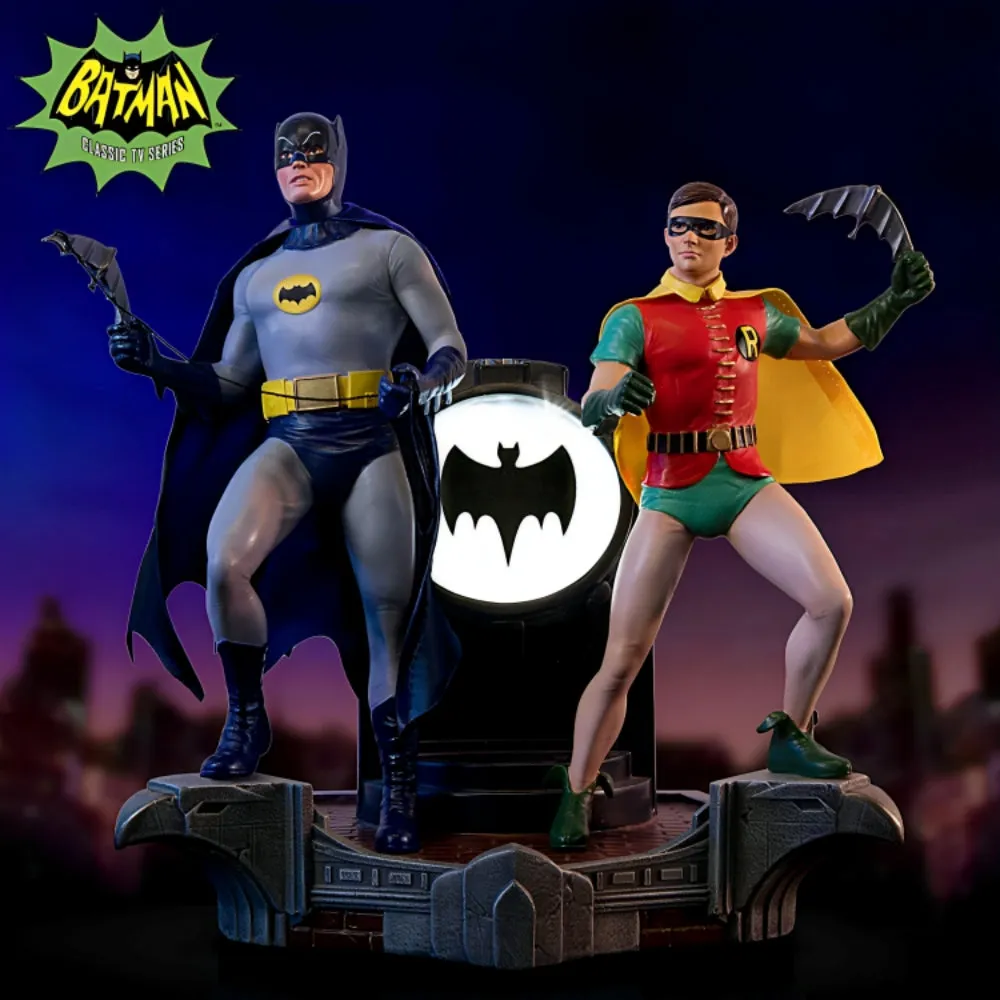 The Bradford Exchange BATMAN Classic TV Series Sculpture Masterpiece Handcrafted and Hand-Painted 1966-1968 TV Series Tribute with DYNAMIC DUO™ Atop GOTHAM CITY™ Police Department BAT-SIGNAL™ Illuminated Pose 10" W x 10" H x 7" D