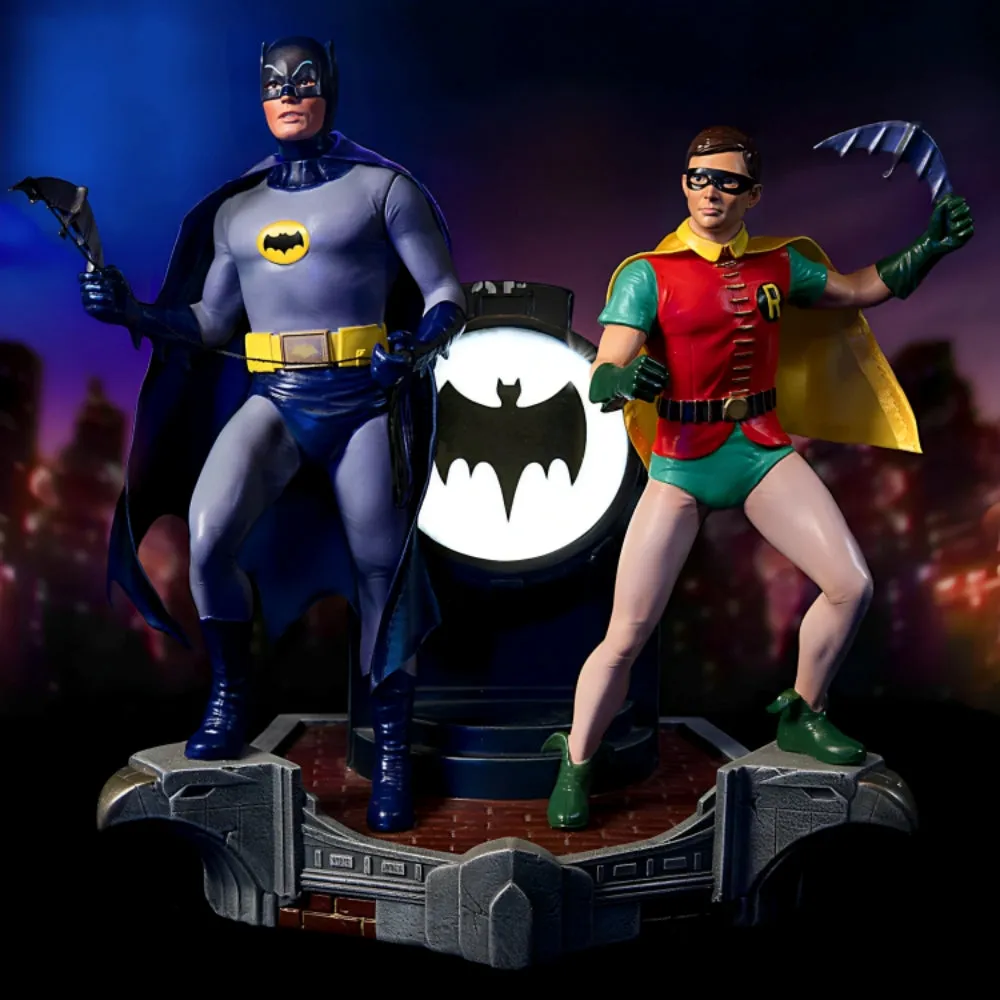 The Bradford Exchange BATMAN Classic TV Series Sculpture Masterpiece Handcrafted and Hand-Painted 1966-1968 TV Series Tribute with DYNAMIC DUO™ Atop GOTHAM CITY™ Police Department BAT-SIGNAL™ Illuminated Pose 10" W x 10" H x 7" D