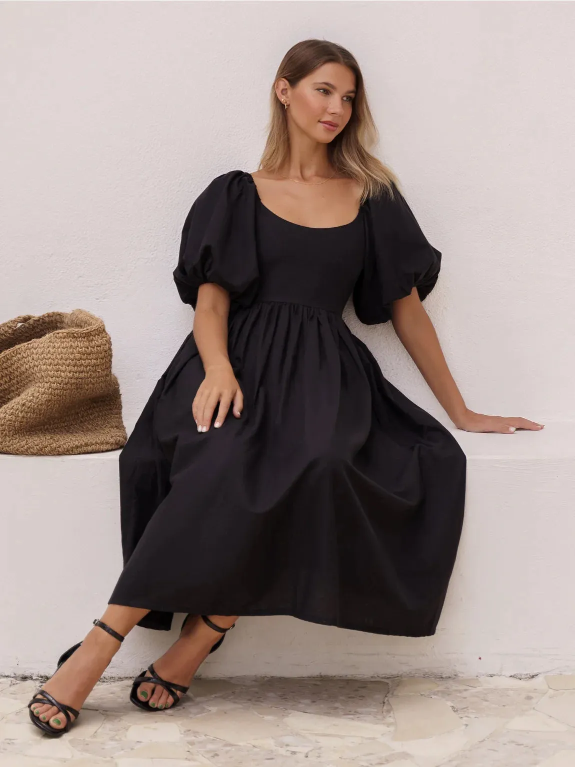 The Cherise Midi Dress by Bali Elf - Black