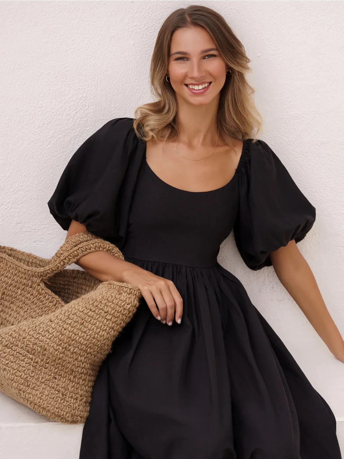 The Cherise Midi Dress by Bali Elf - Black