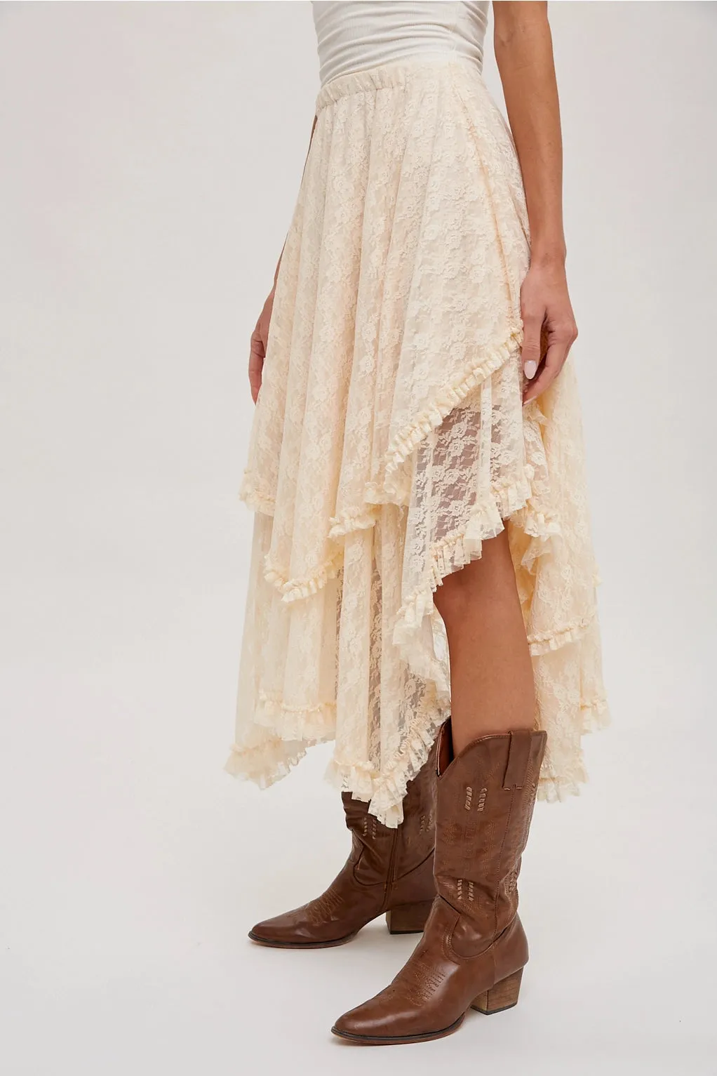 The Nova Lace Tiered Midi Skirt - Ecru