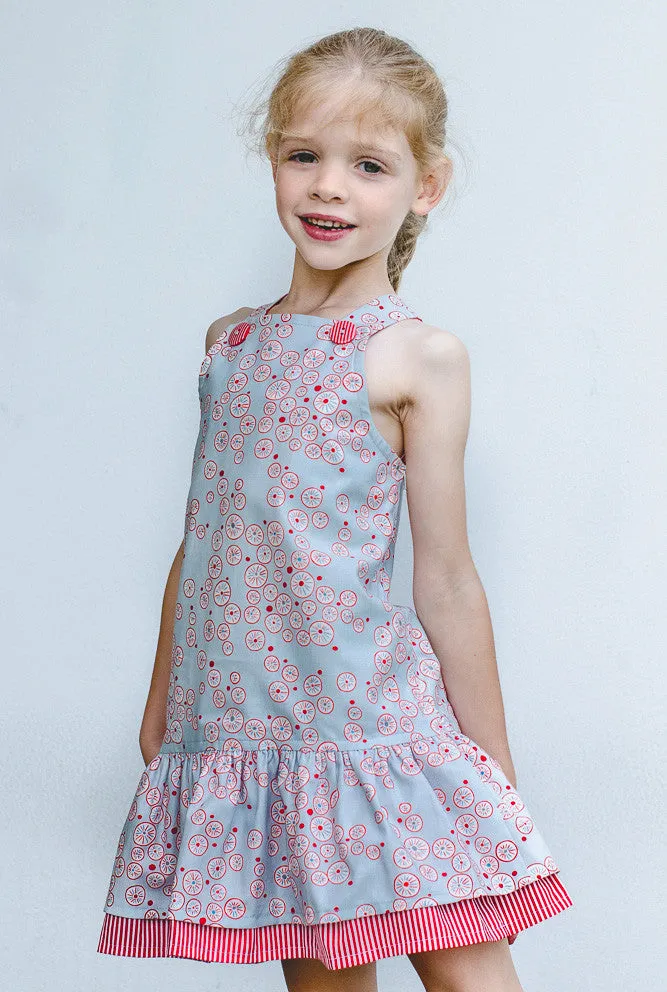 Toddler & girl's dress pdf sewing pattern  LUCY LOU sizes 1 to 10 years jumper dress or sundress.