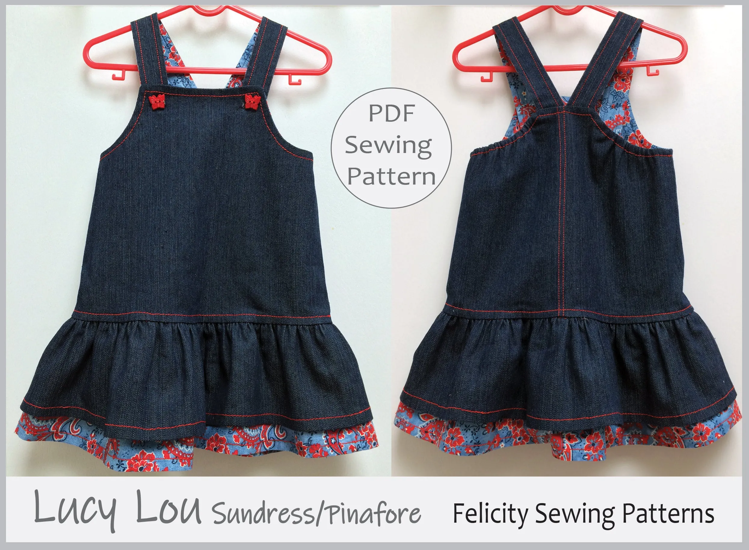 Toddler & girl's dress pdf sewing pattern  LUCY LOU sizes 1 to 10 years jumper dress or sundress.