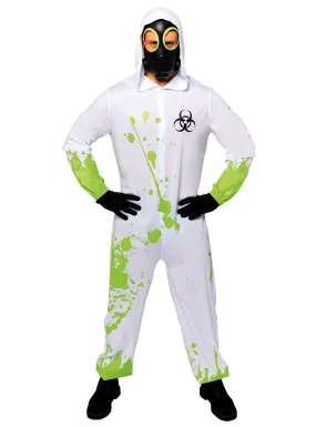 Toxic Waste Spill Mens White Hazmat Suit Halloween Costume