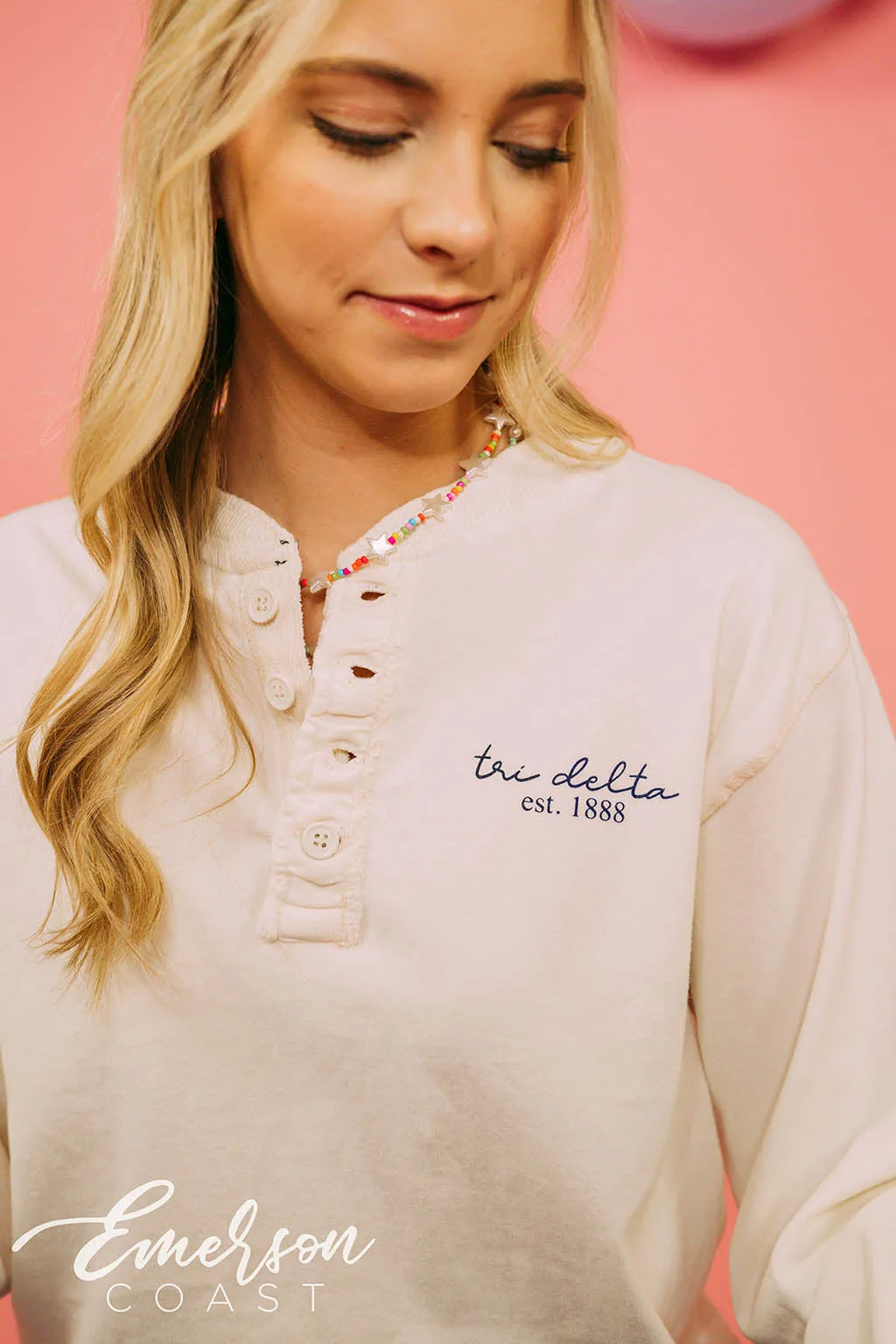 Tri Delta Simple Long Sleeve Thermal Henley