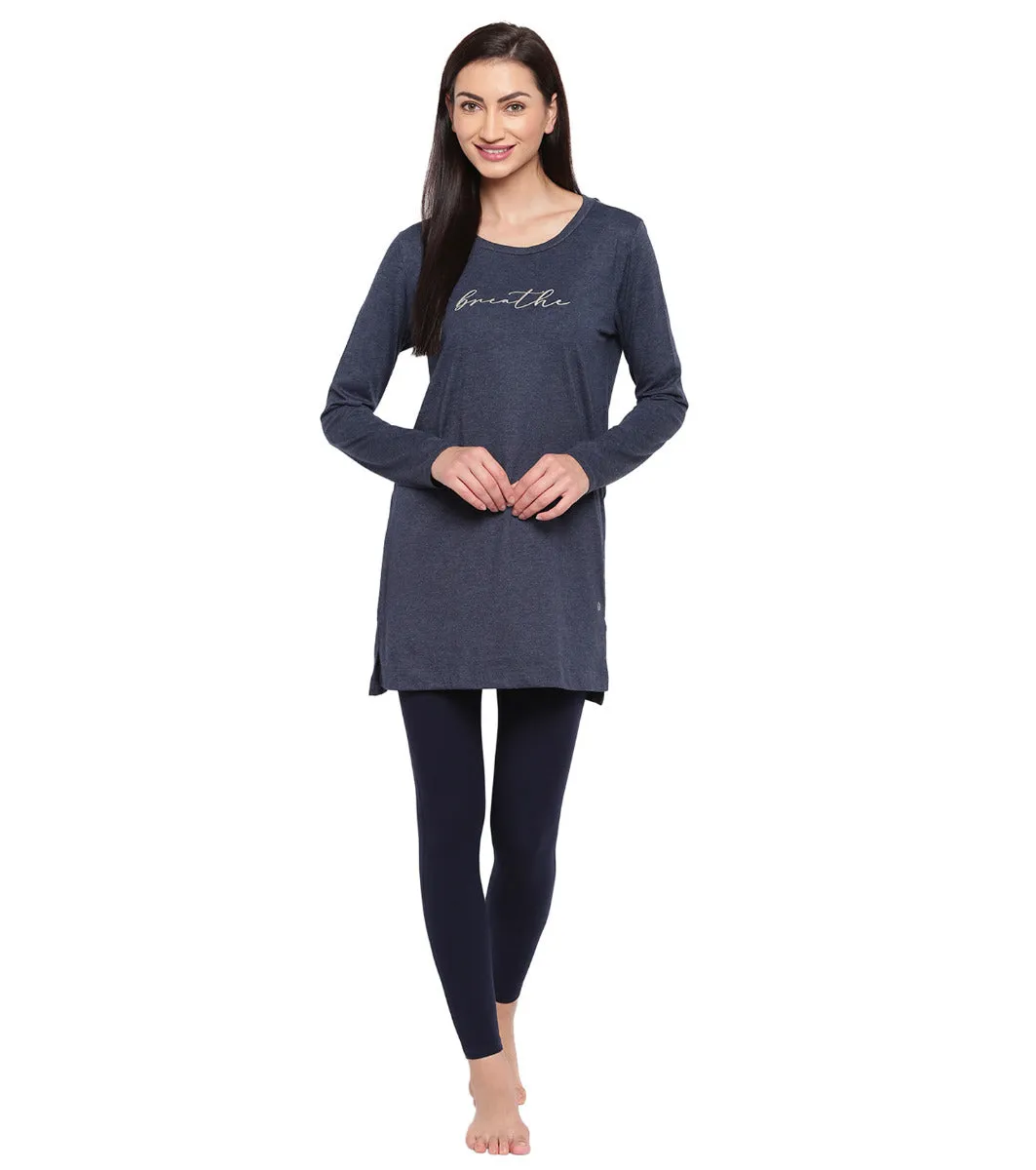 Tunic Tee – Solid | Long Sleeve Tunic Tee With Side Slit & Mindful Graphic