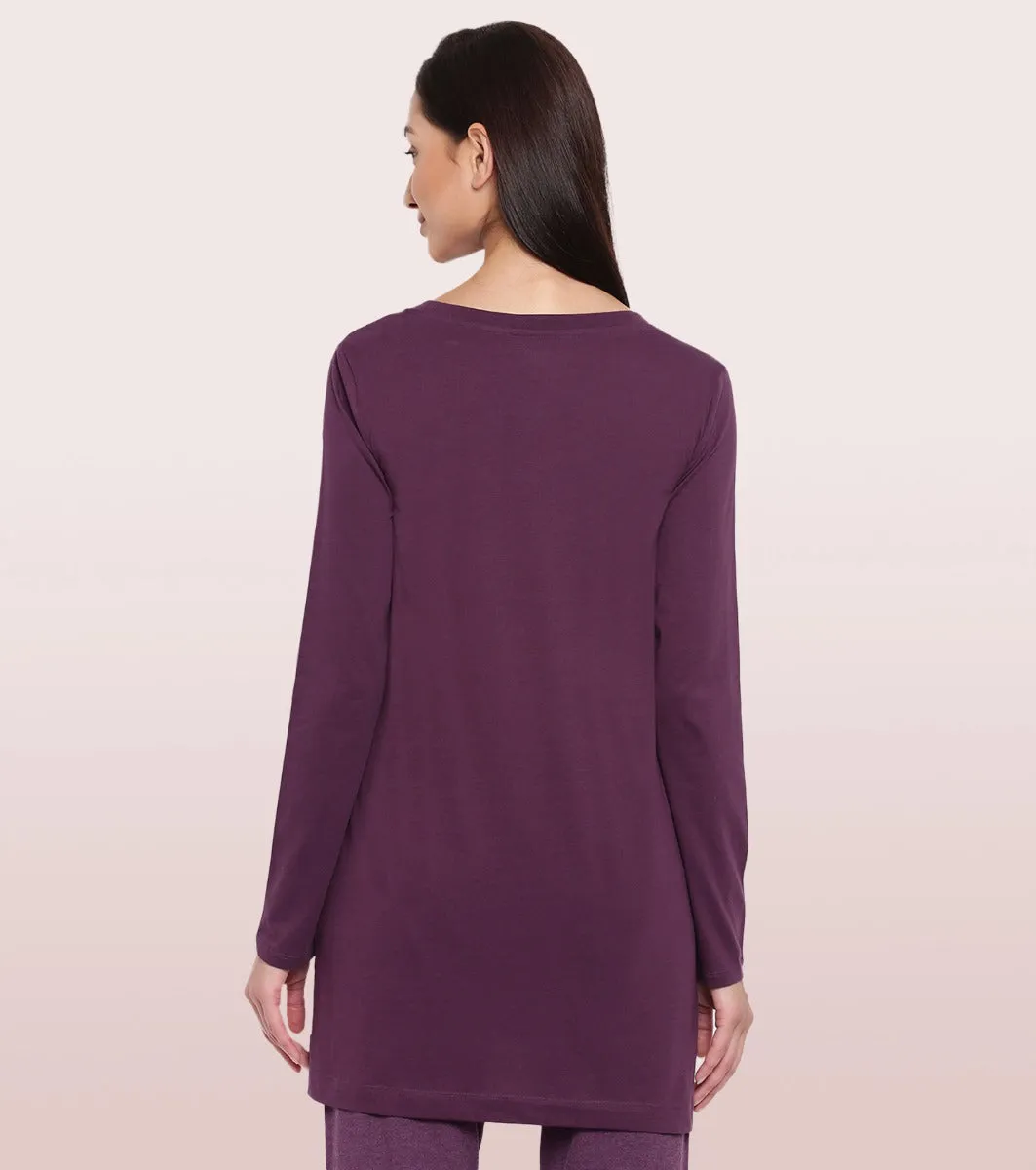 Tunic Tee – Solid | Long Sleeve Tunic Tee With Side Slit & Mindful Graphic