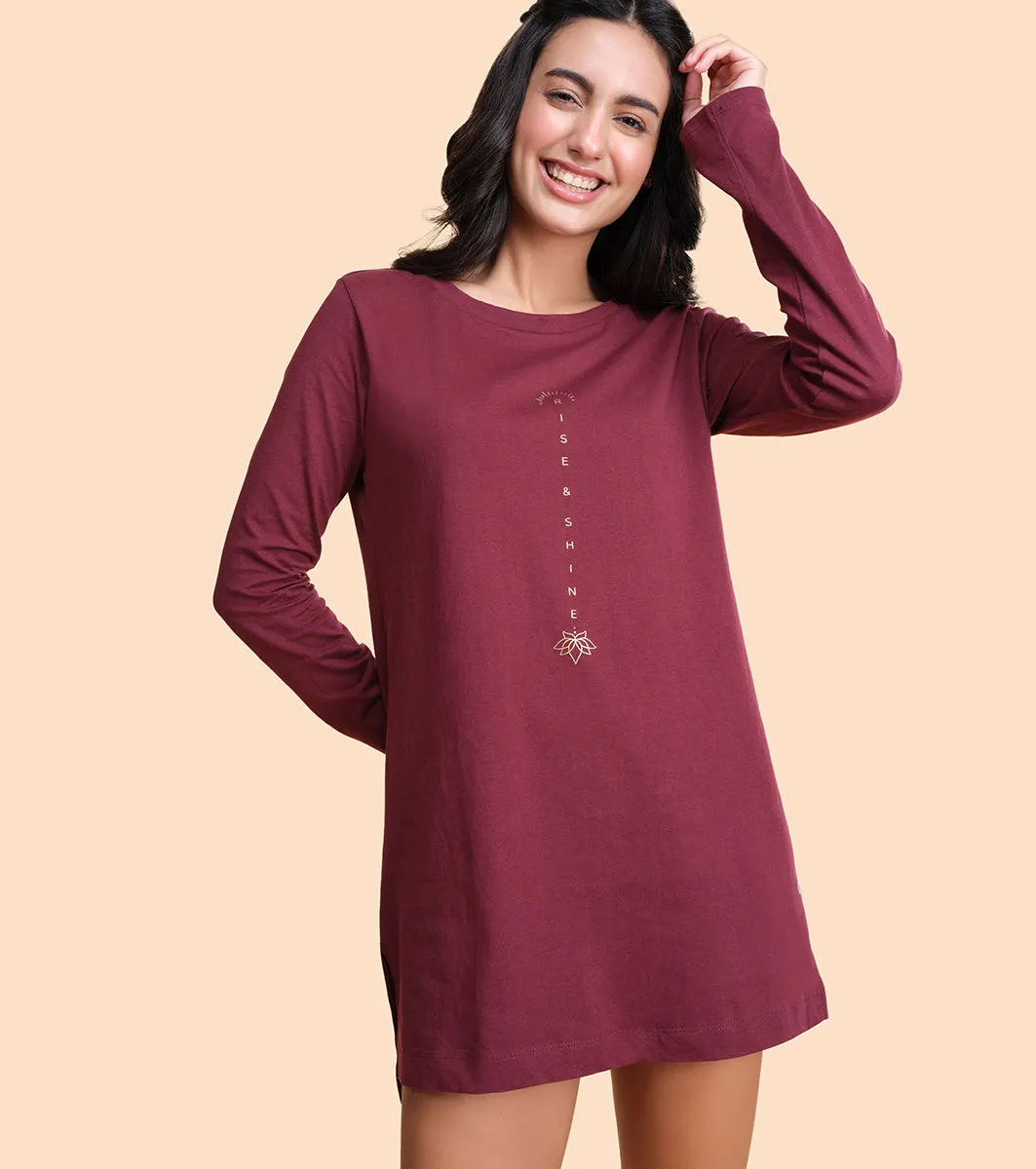 Tunic Tee – Solid | Long Sleeve Tunic Tee With Side Slit & Mindful Graphic