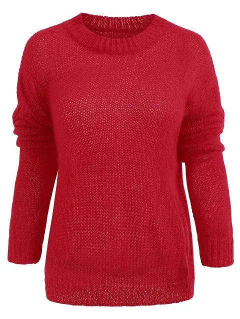 Unique  Shoulder Plain Tunic Sweater