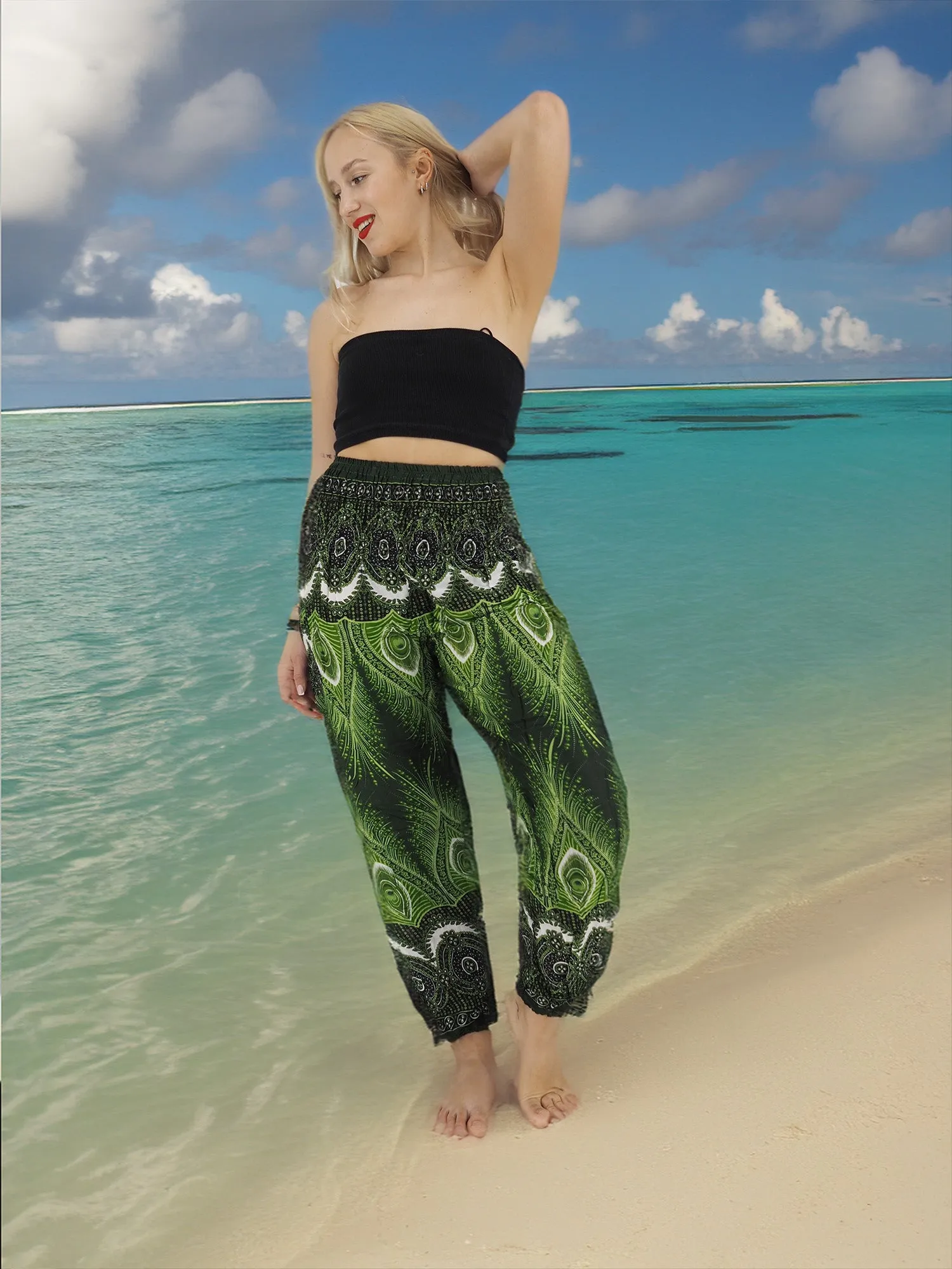 Unisex Harem Yoga Hippie Boho Pants Green M