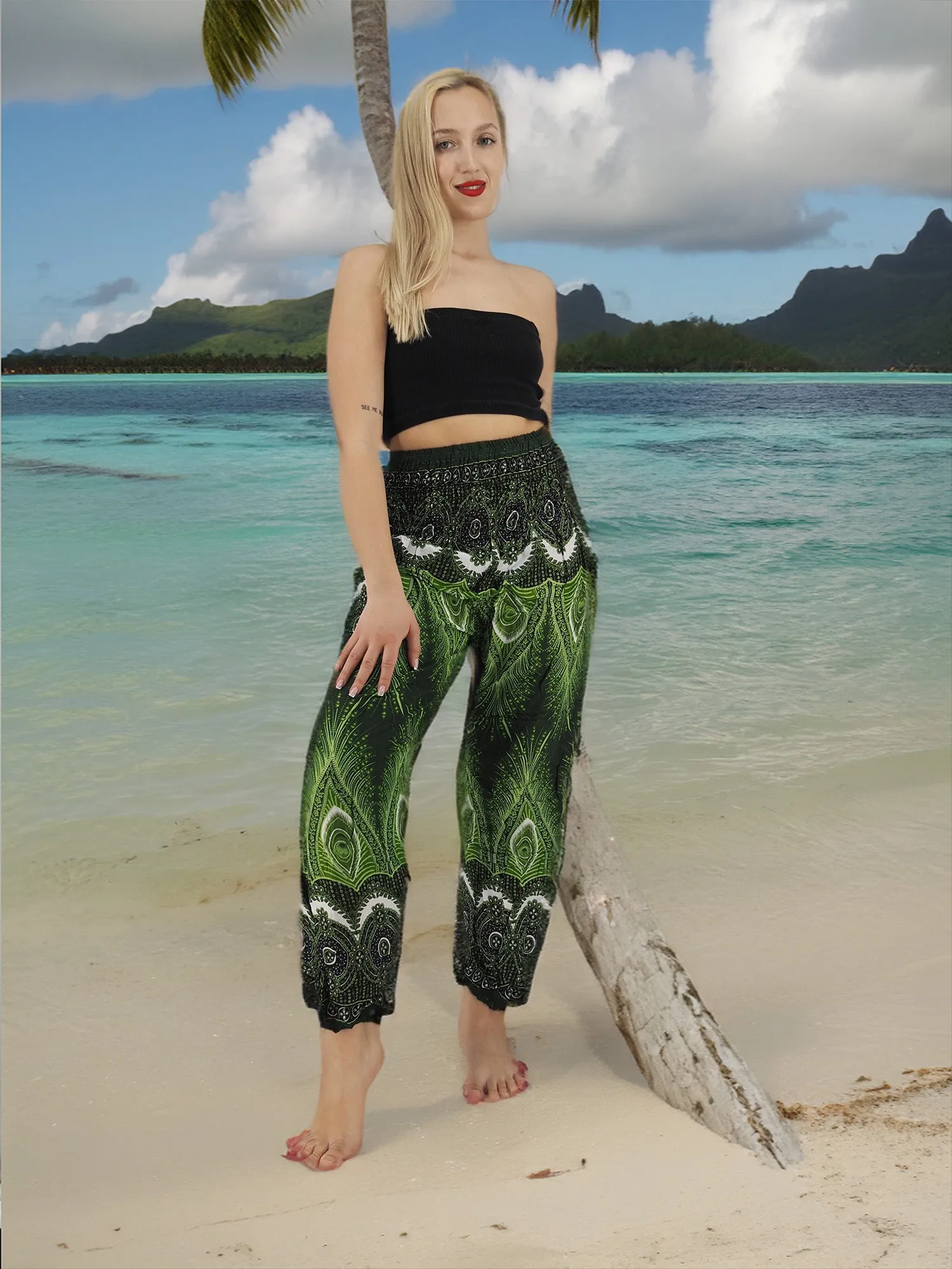 Unisex Harem Yoga Hippie Boho Pants Green M