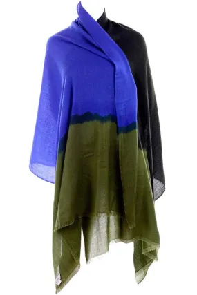 Unused Oscar de la Renta 100% Cashmere Blue & Green Scarf or Shawl Wrap