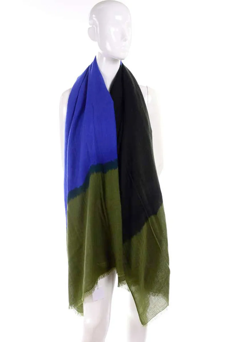 Unused Oscar de la Renta 100% Cashmere Blue & Green Scarf or Shawl Wrap