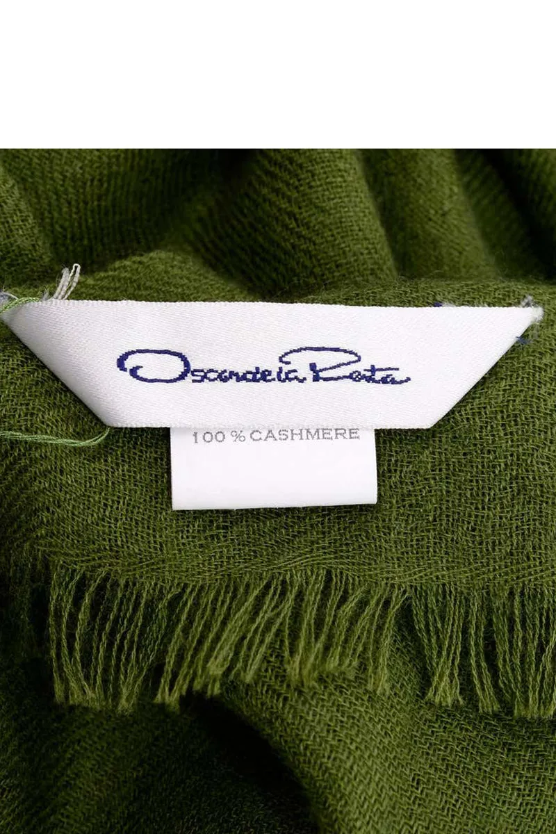 Unused Oscar de la Renta 100% Cashmere Blue & Green Scarf or Shawl Wrap