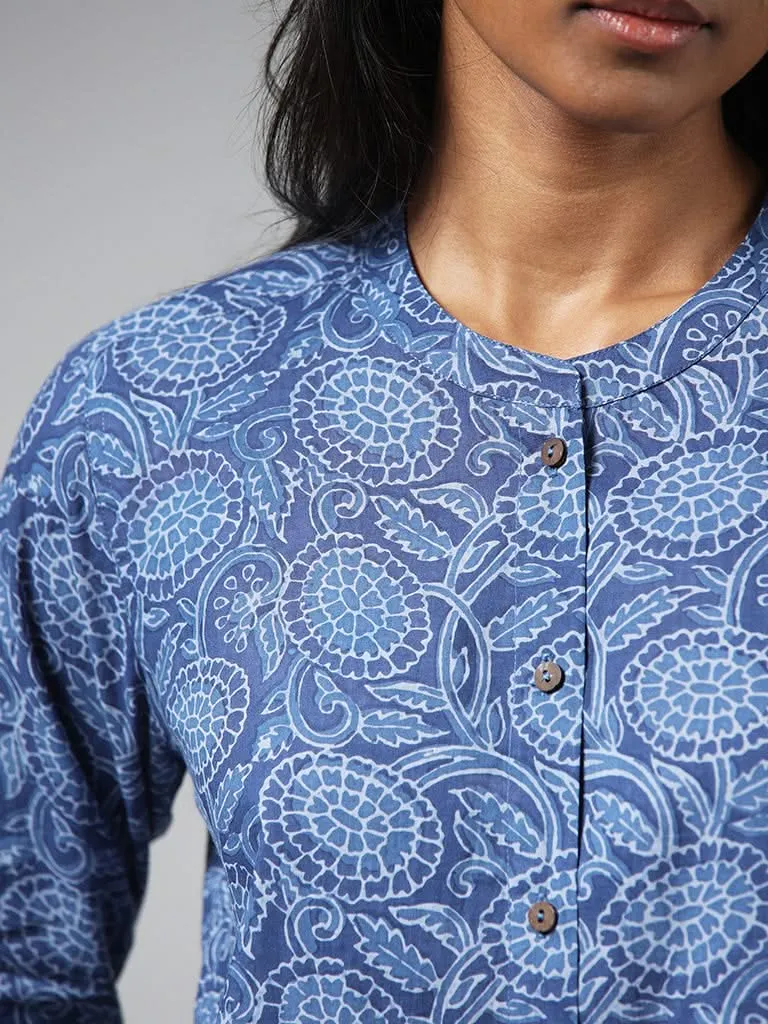 Utsa Indigo Printed Button Down Tunic