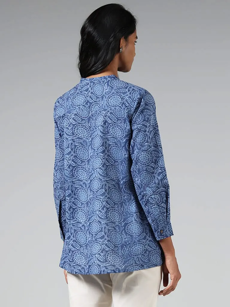 Utsa Indigo Printed Button Down Tunic