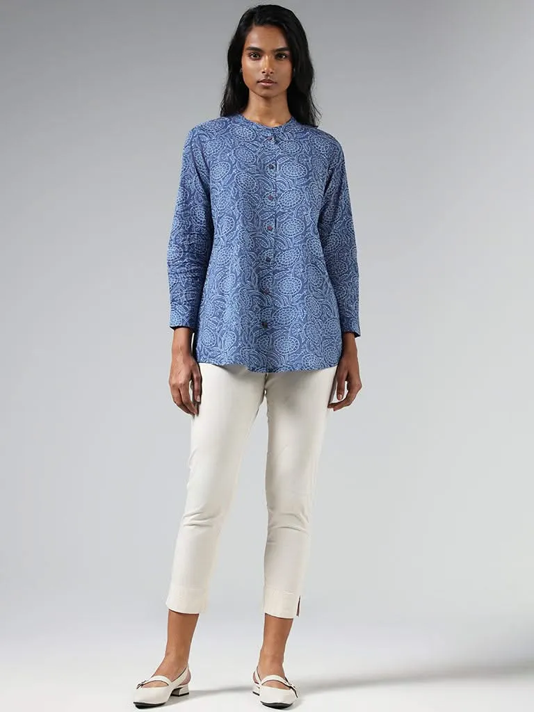 Utsa Indigo Printed Button Down Tunic