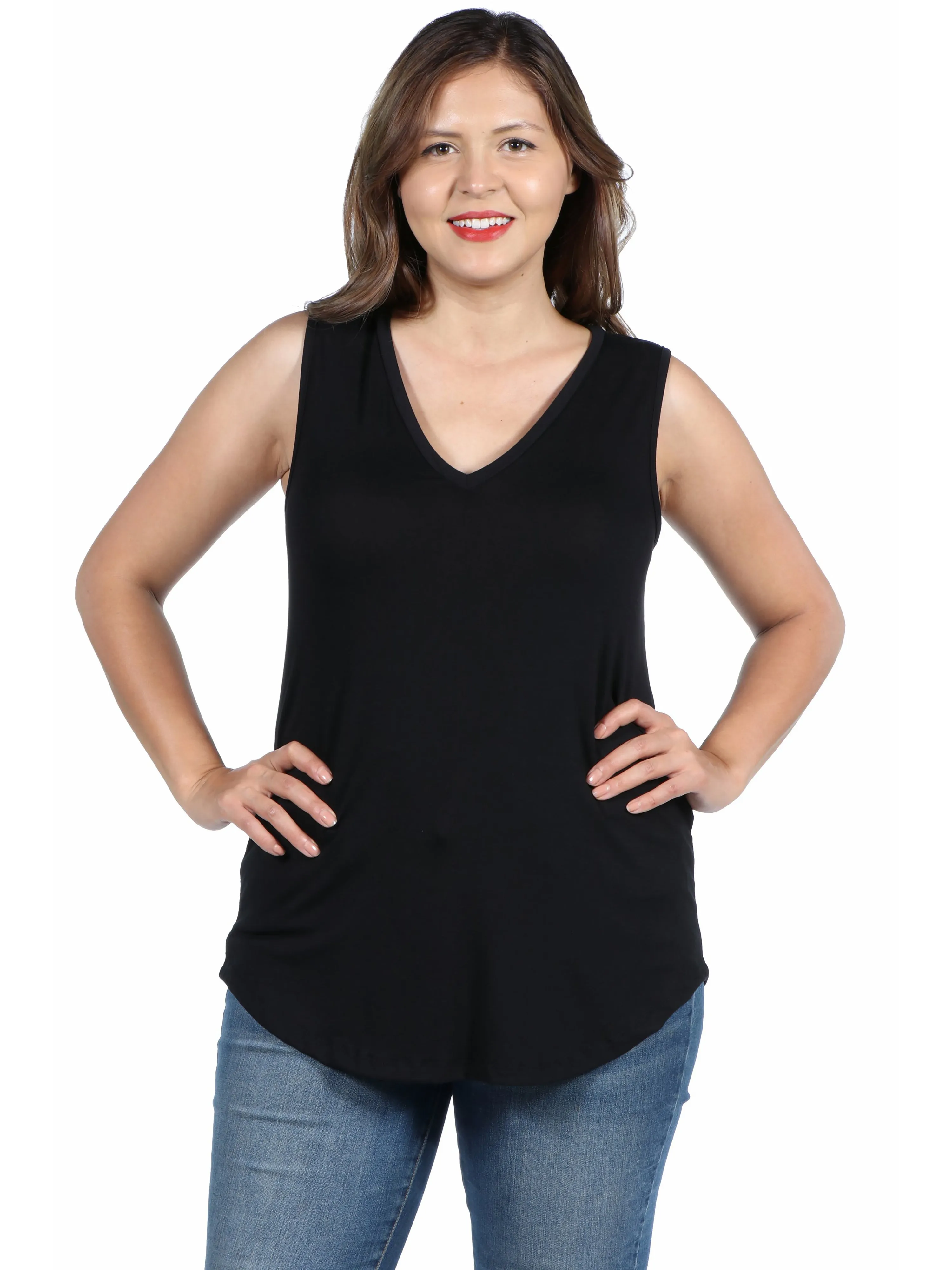 V Neck Sleeveless Rounded Hemline Plus Size Top