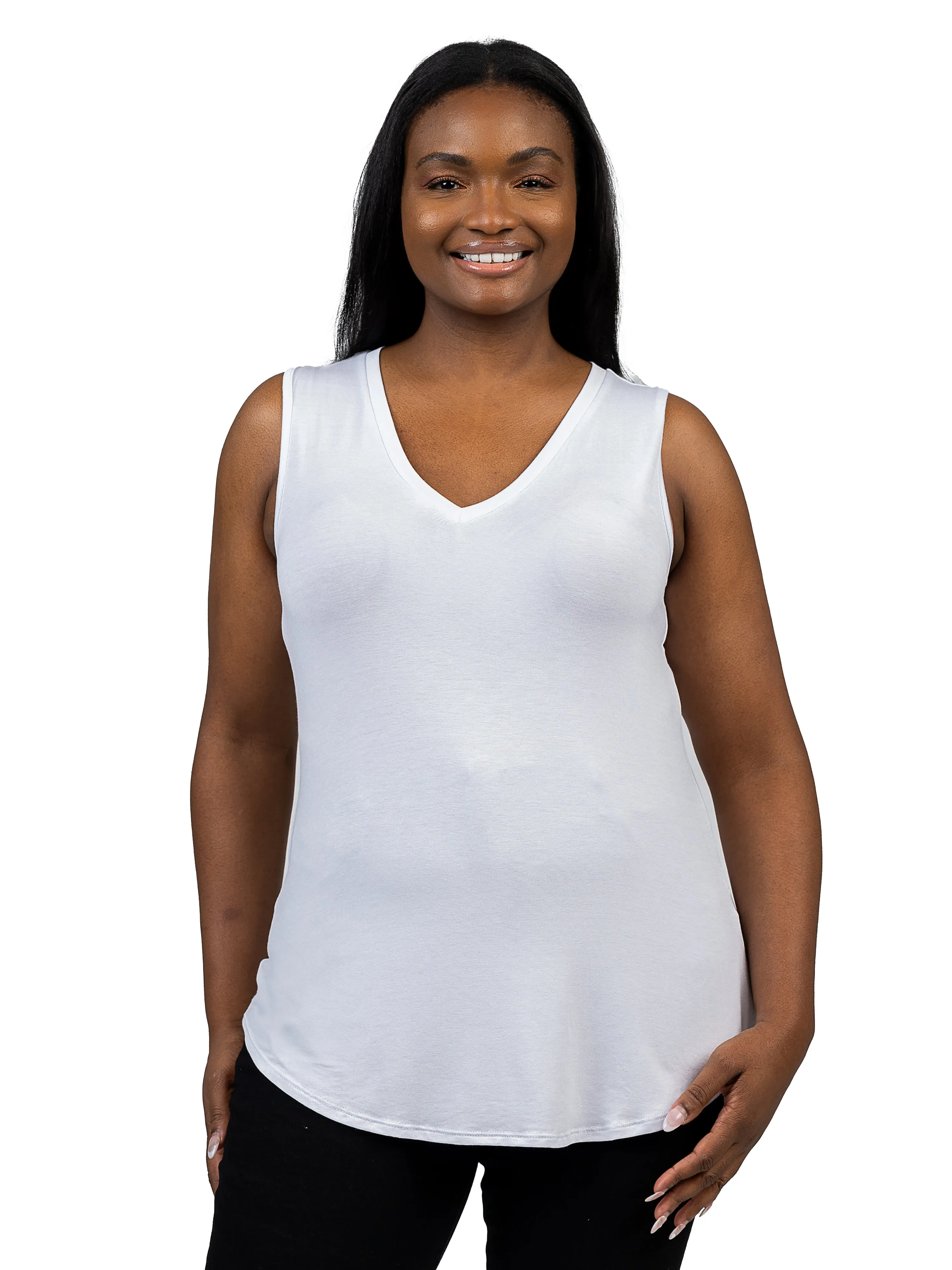 V Neck Sleeveless Rounded Hemline Plus Size Top