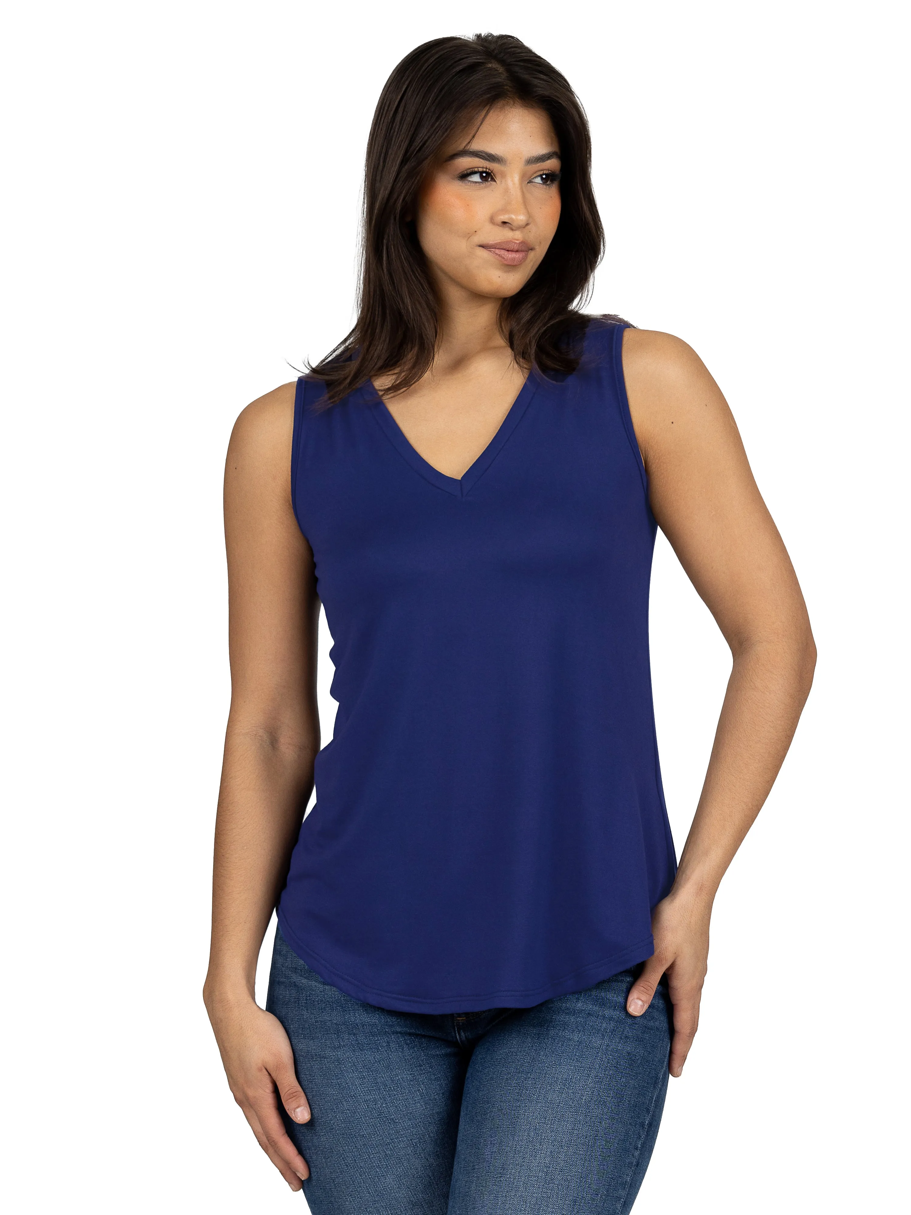 V Neck Tunic Tank Top with Round Hemline