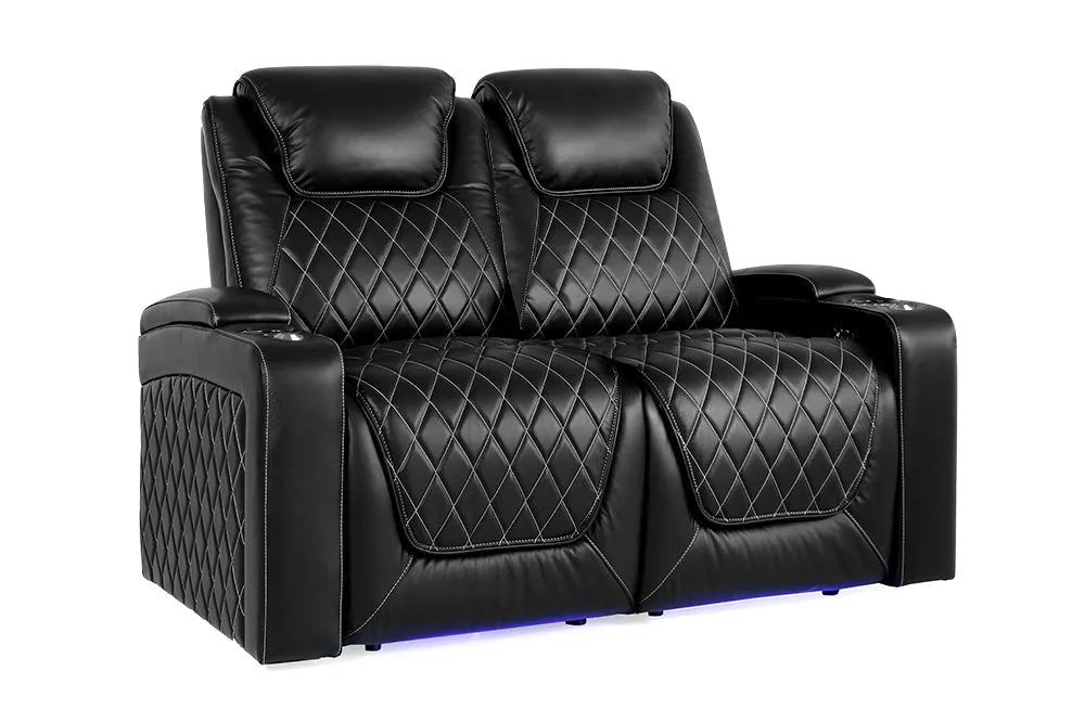 Valencia Oslo Leather Home Theater Seating Row of 2 Loveseat, Midnight Black