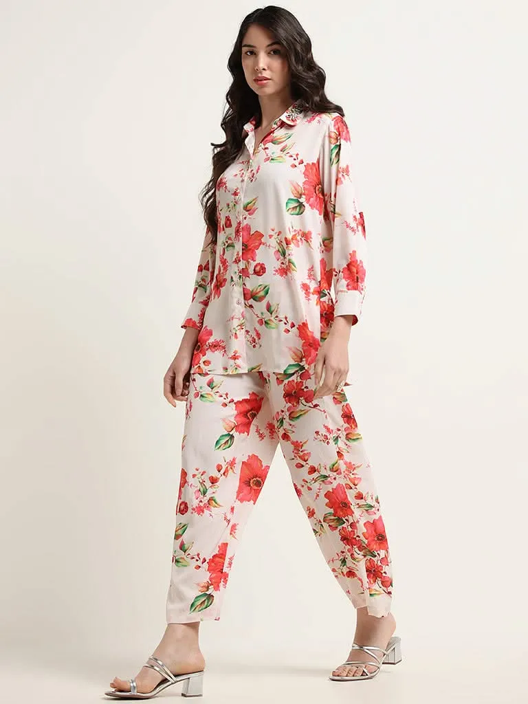 Vark Pink Floral Printed Tunic & Pants Set