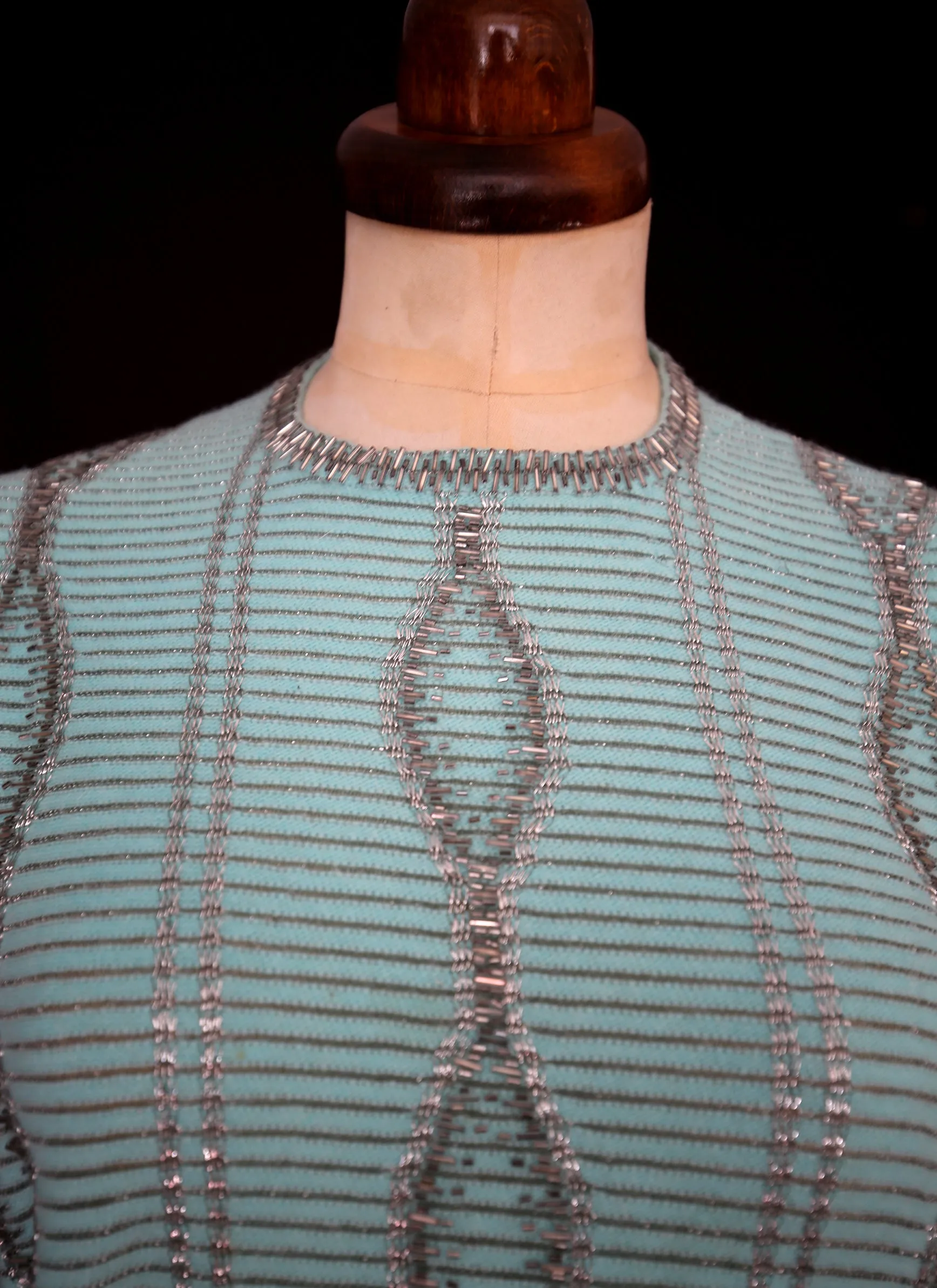 Vintage 1960s Blue Beaded Knit Tunic Top