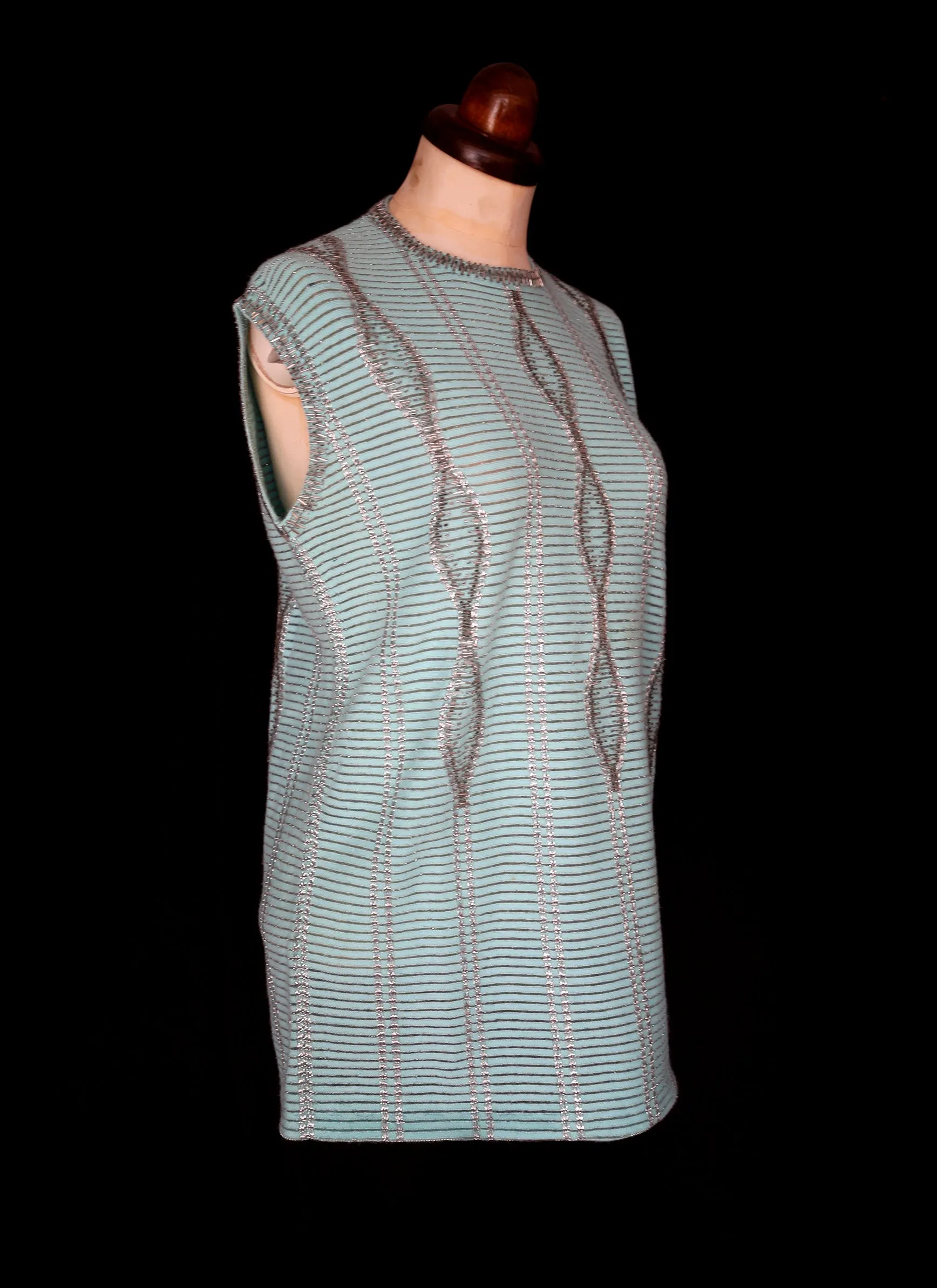 Vintage 1960s Blue Beaded Knit Tunic Top