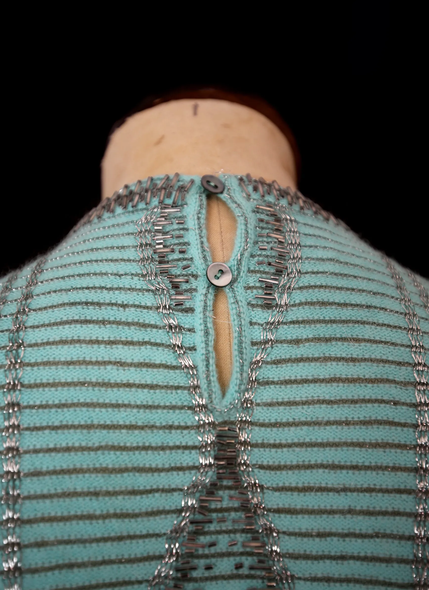 Vintage 1960s Blue Beaded Knit Tunic Top