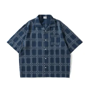 Vintage Shirt Japanese Amekaji Cuban Collar Plaid Shirt