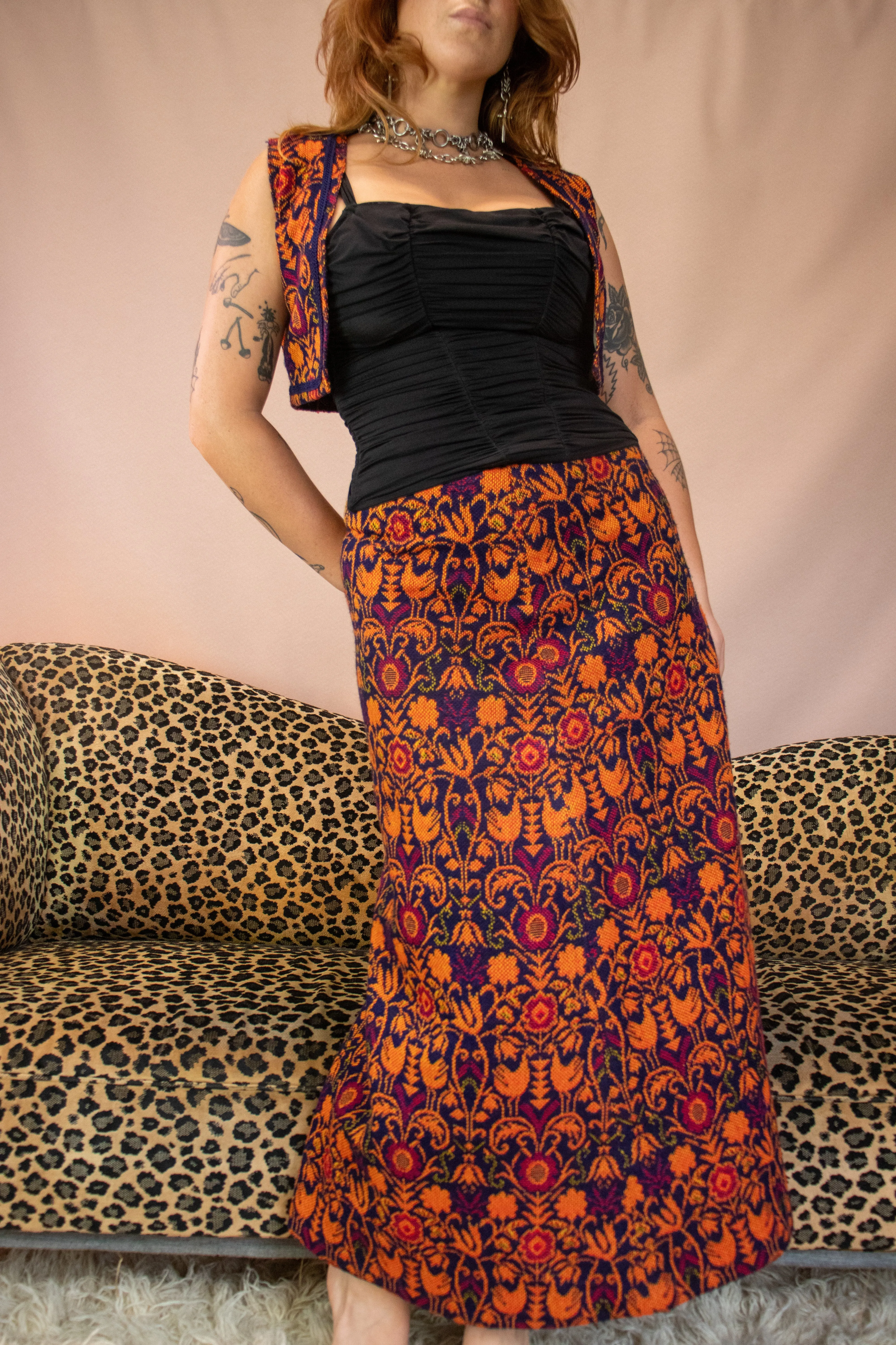 Vintage Tapestry Two Piece Skirt Set