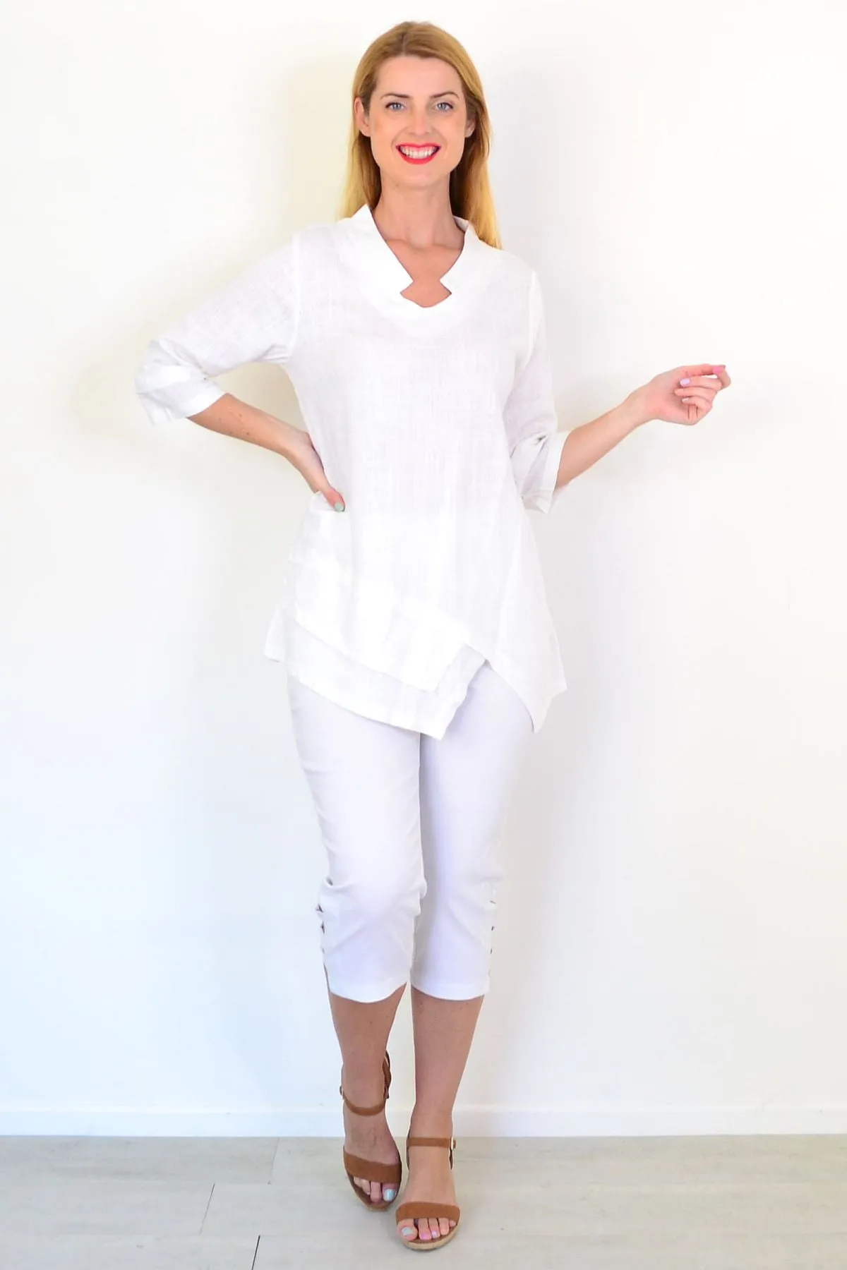 White Linen Blend Tunic Top