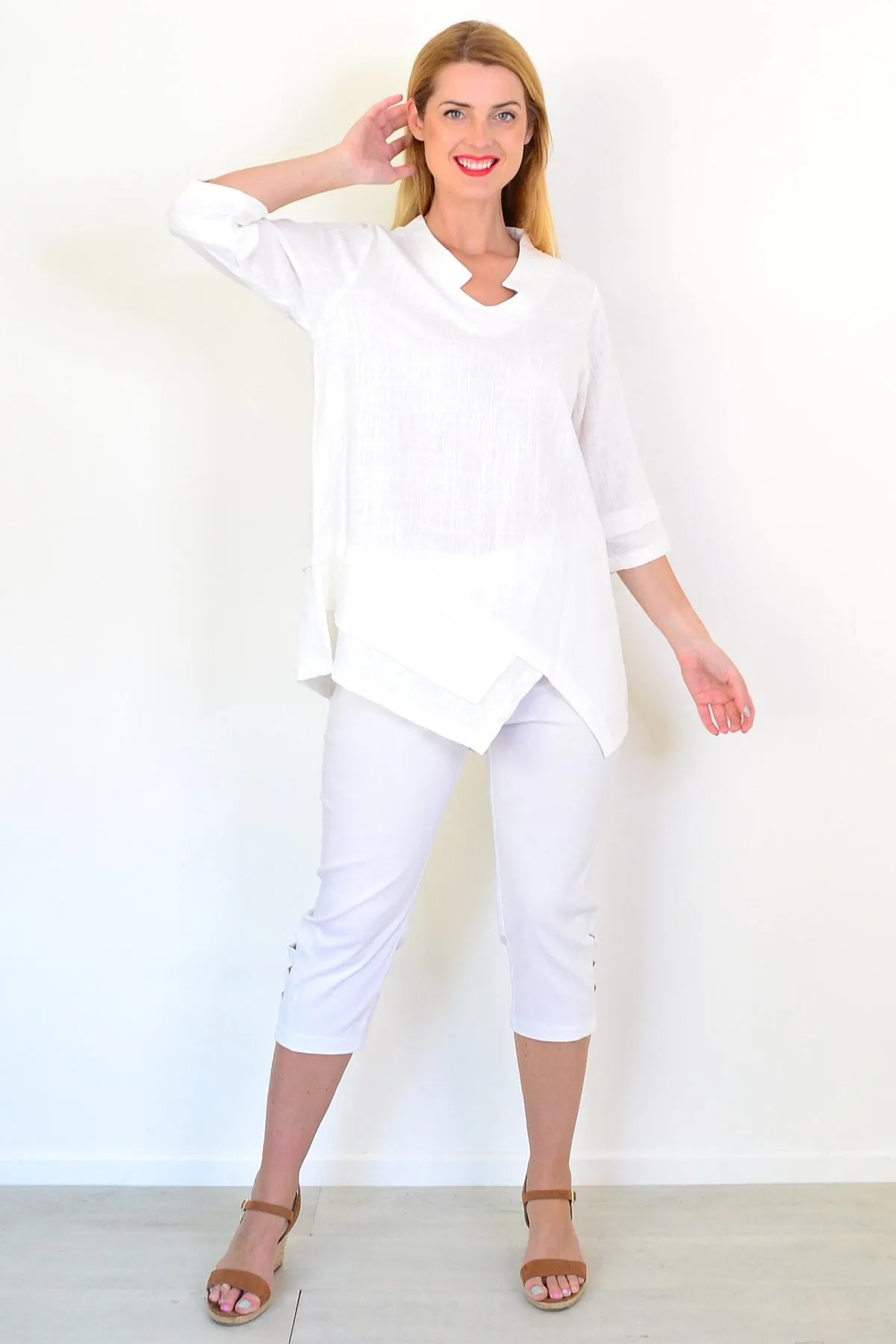 White Linen Blend Tunic Top