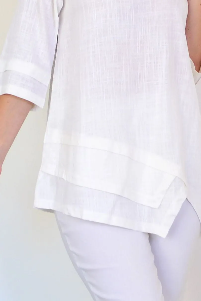 White Linen Blend Tunic Top