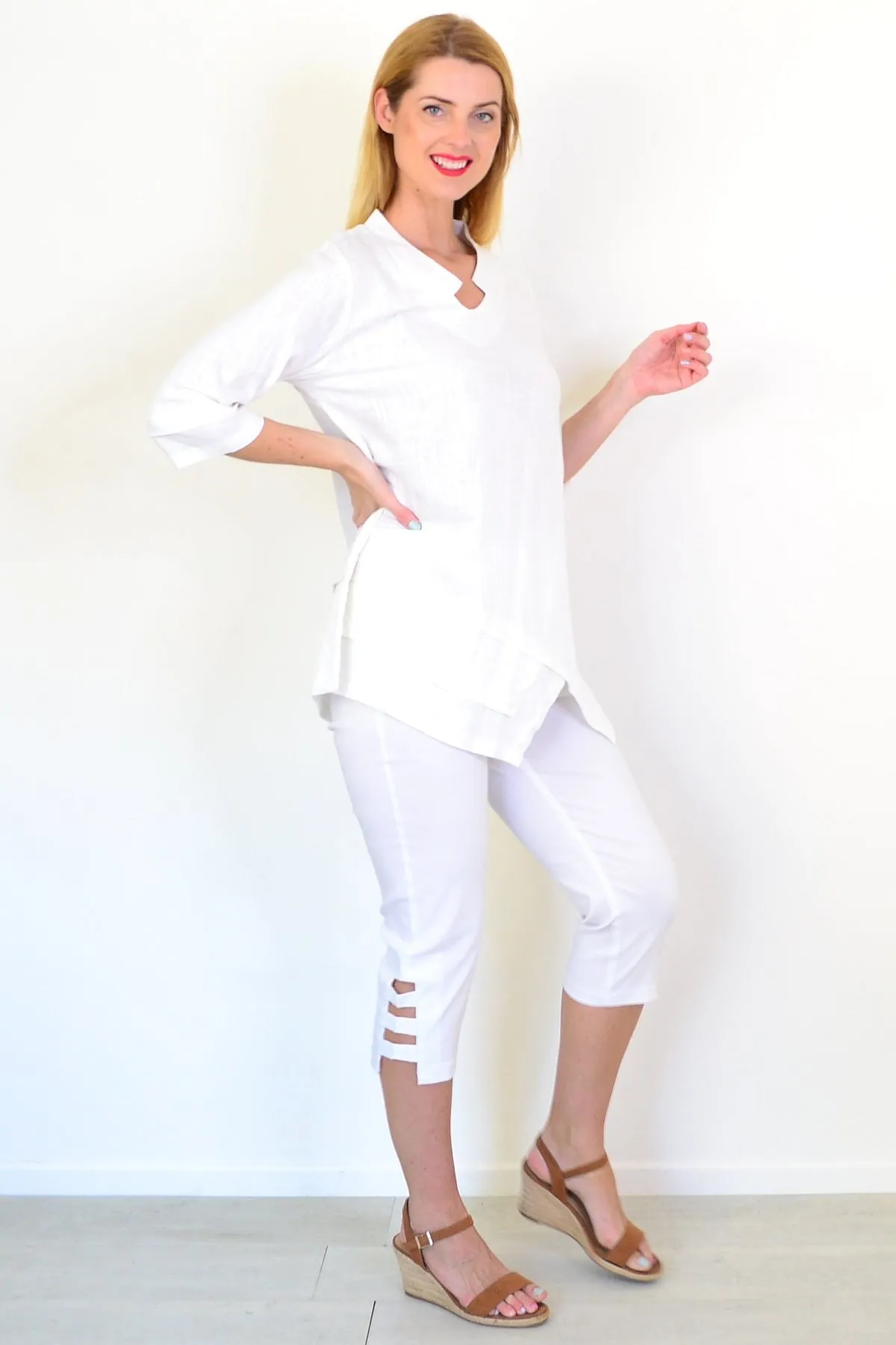 White Linen Blend Tunic Top