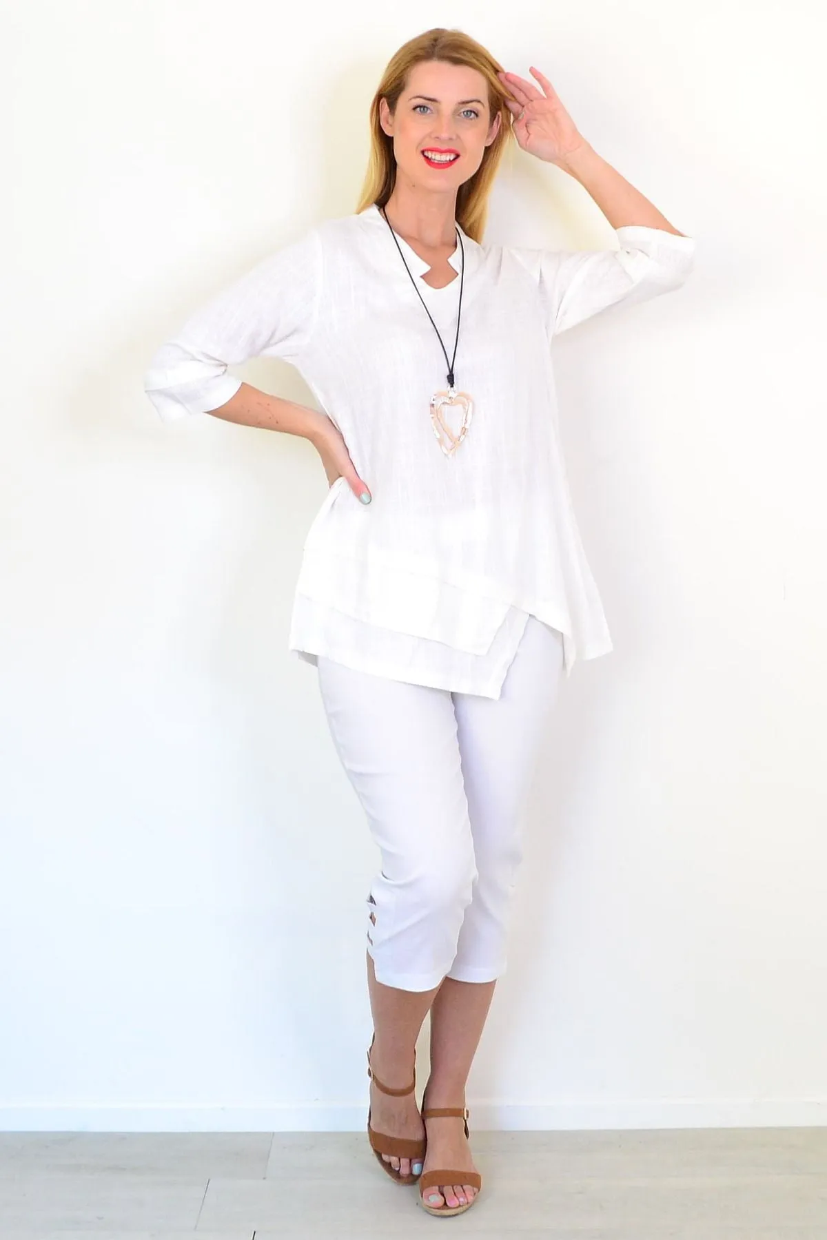 White Linen Blend Tunic Top