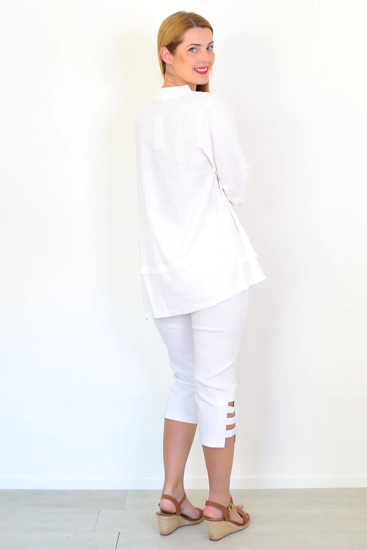 White Linen Blend Tunic Top