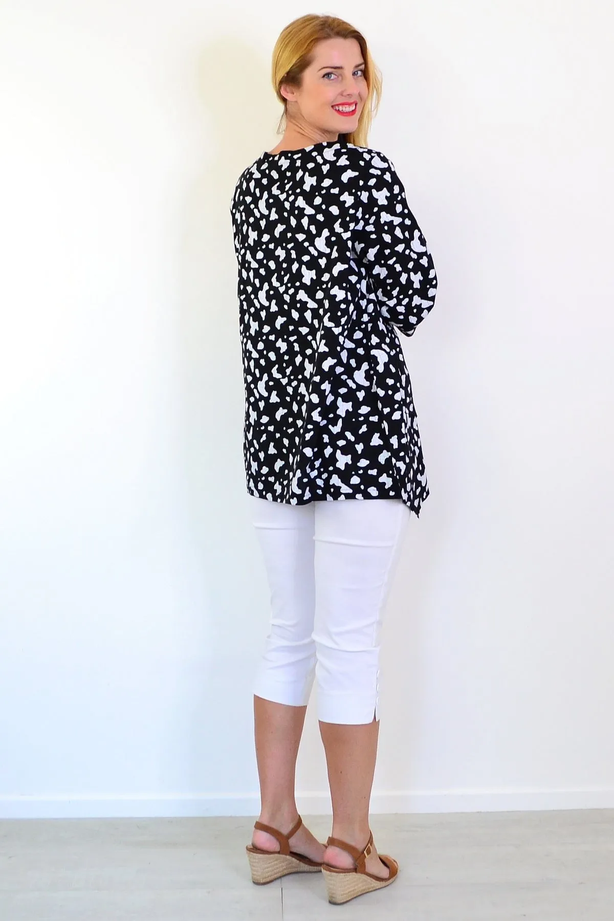 White Paint Splash Linen Blend Tunic Top